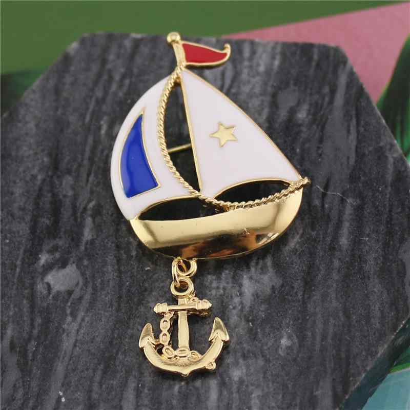 ブローチ 男女兼用 レトロ マリン エナメル 王冠 クラウン ヨット 錨 アンカー 舵 ライフブイ スーツ ..