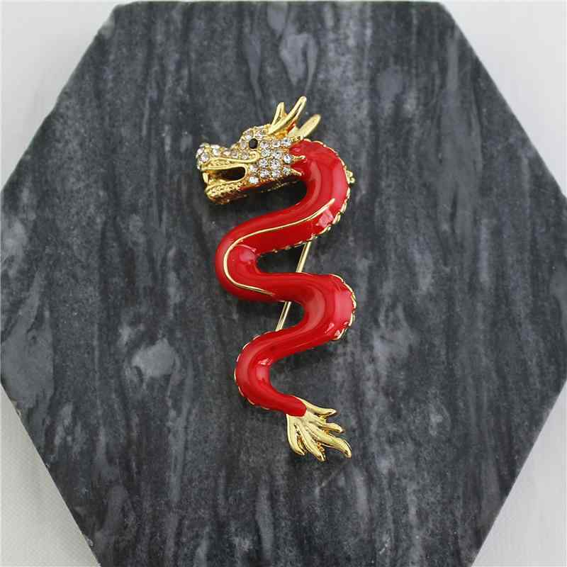 ブローチ 男女兼用 辰年 干支 龍 ドラゴン モチーフ レッド 赤色 高級感 上品 エレガント 電気メッキ加..