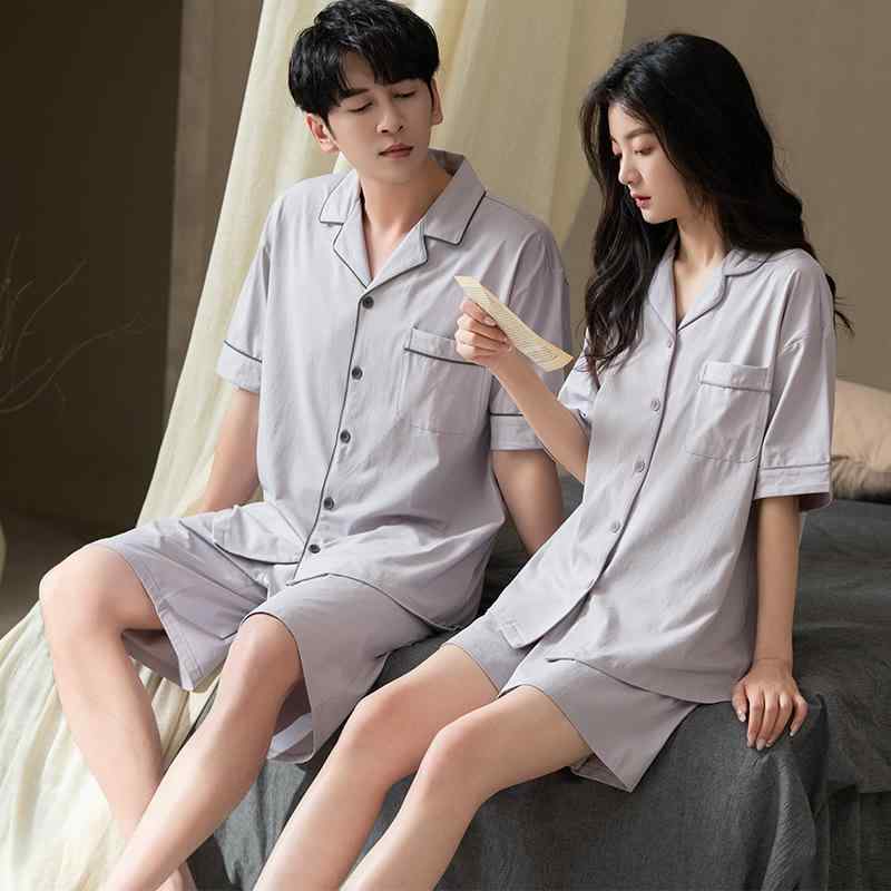 パジャマ ルームウェア カップル 春夏 高級感 綿100% 半袖 ショートパンツ 開襟 襟付き 前開き セットアップ 快適 リラックス 部屋着 ワンマイルウェア 通気性 薄手