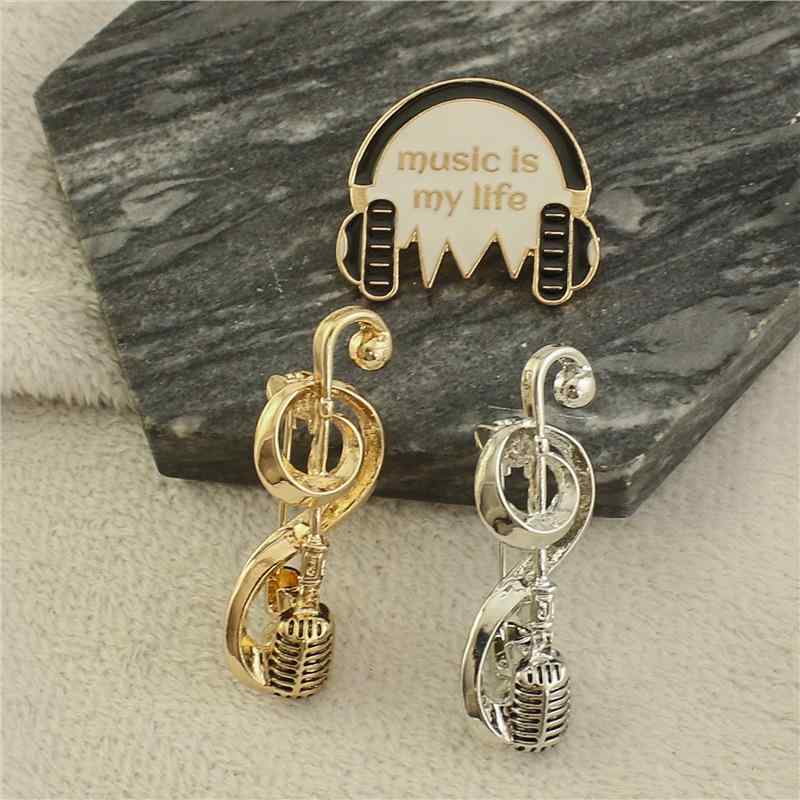 ブローチ 男女兼用 ユニセックス ペア 欧米ファッション レトロ クラシック マイクロフォン 音楽 音符 ..