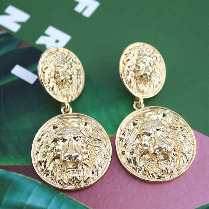イヤリング レディース S925 シルバー 合金 浮き彫り 動物 ライオン 金色 欧米風 クラシック レトロ ア..