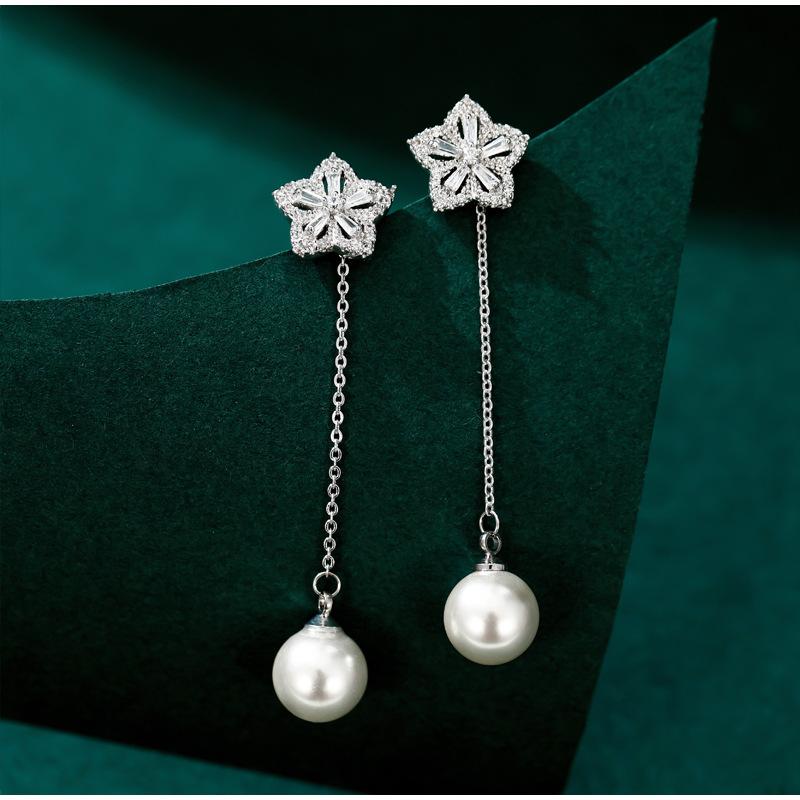 ピアス レディース マイクロパヴェ 花 エレガント 韓国スタイル 個性的 万能 ラインストーン スタッドピアス 揺れる タッセル パール ドロップピアス ホワイト 春夏 おしゃれ 耳飾り