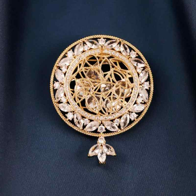 ブローチ レディース フレンチ エレガント レトロ アンティーク調 透かしレース ジルコニア ラウンド型..