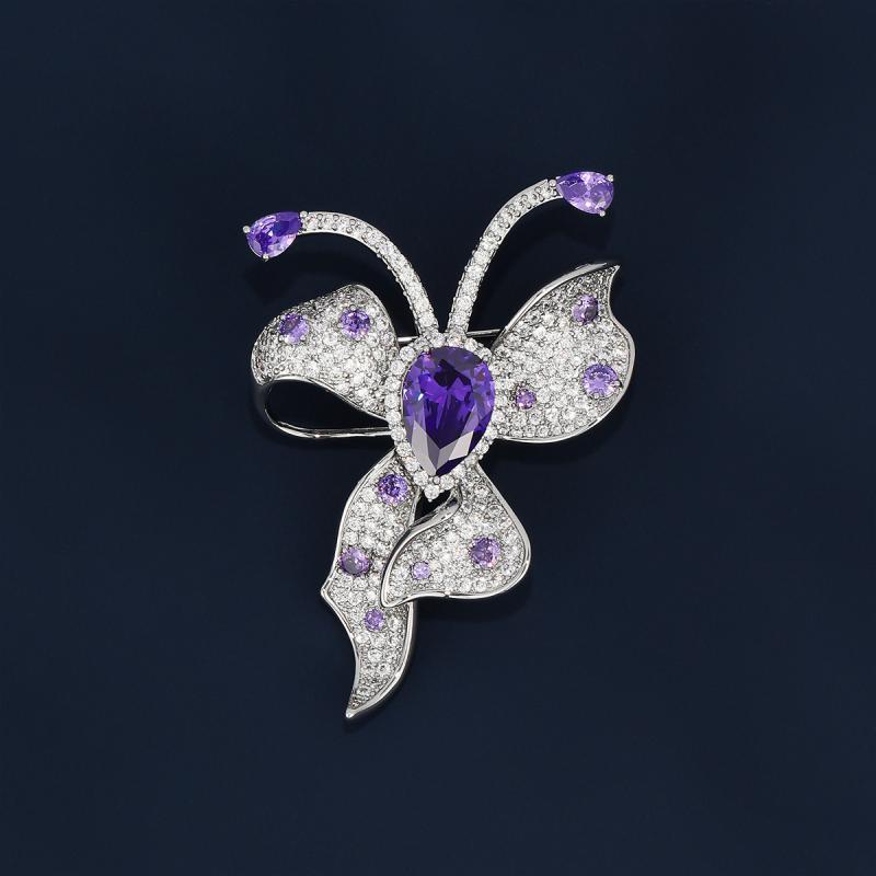 ブローチ レディース 魅惑のバタフライ ジルコニア アメジスト パープル 高級感 精巧デザイン 個性的 ..