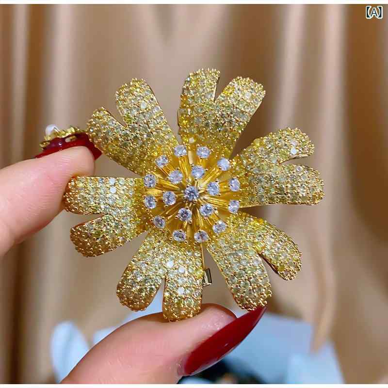 ブローチ 秋冬 男女兼用 カラージルコニア 花モチーフ 銅製 上品 エレガント 華や...