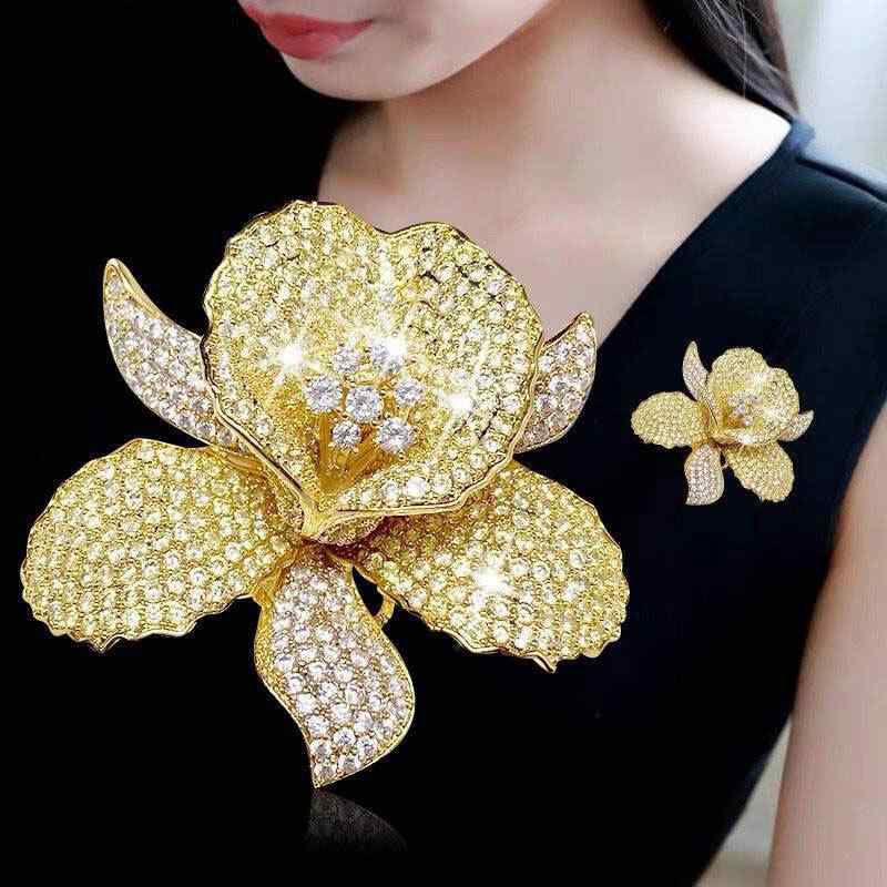 ブローチ レディース 女性用 韓国風 エレガント 上品 華やか カラフル ジルコニア 蘭 オーキッド フラワー 銅 コサージュ ピン スーツ ジャケット ドレス フォーマル パーティー 結婚式 卒業式 入学式 アクセサリー