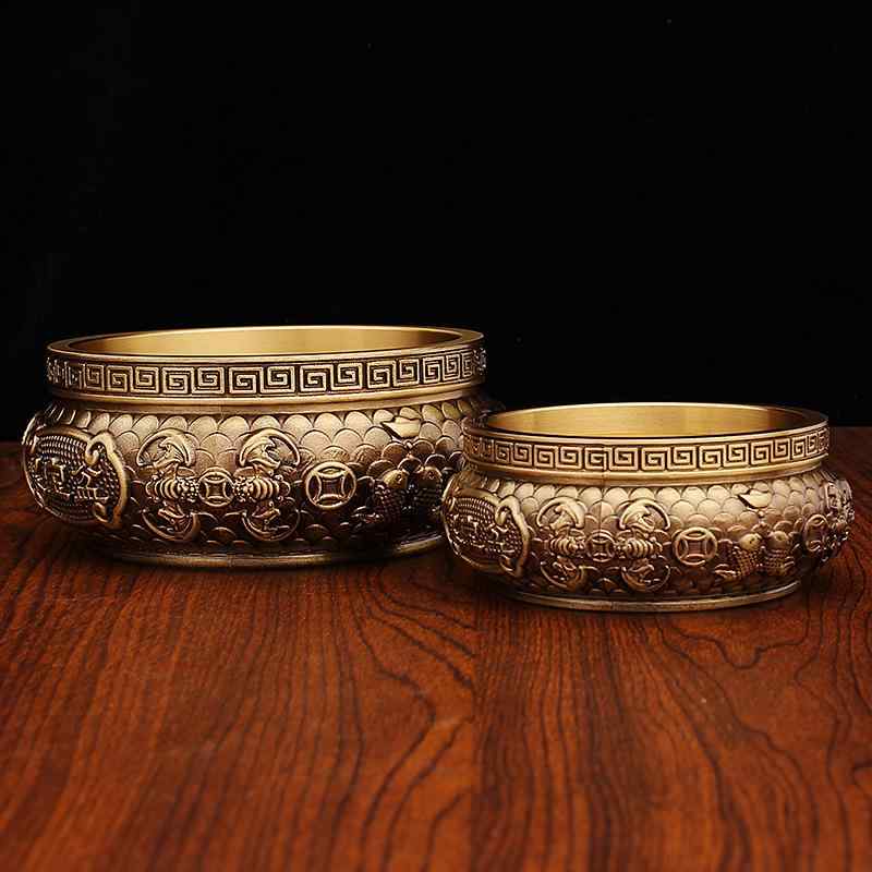 香炉 お香立て 真鍮製 純銅 双魚 八福 聚宝盆 縁起物 ラッキーアイテム 開運グッズ 風水 置物 銅工芸品..