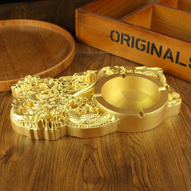 置物 灰皿 真鍮製 純銅 巻き付く龍 デザイン オブジェ 精巧な彫刻 オフィス デスク用 卓上 砂金仕上げ ..