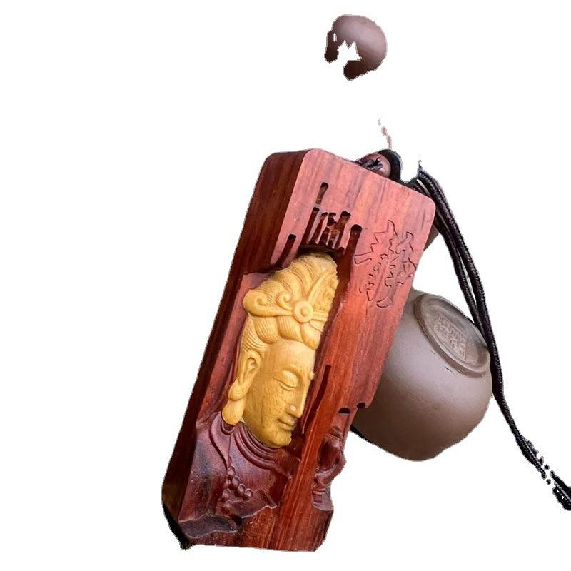 木彫り ペンダント 男女兼用 観音菩薩 本紫檀 白檀 香木 彫刻 救済 厄除け 開運 お守り プレート スト..