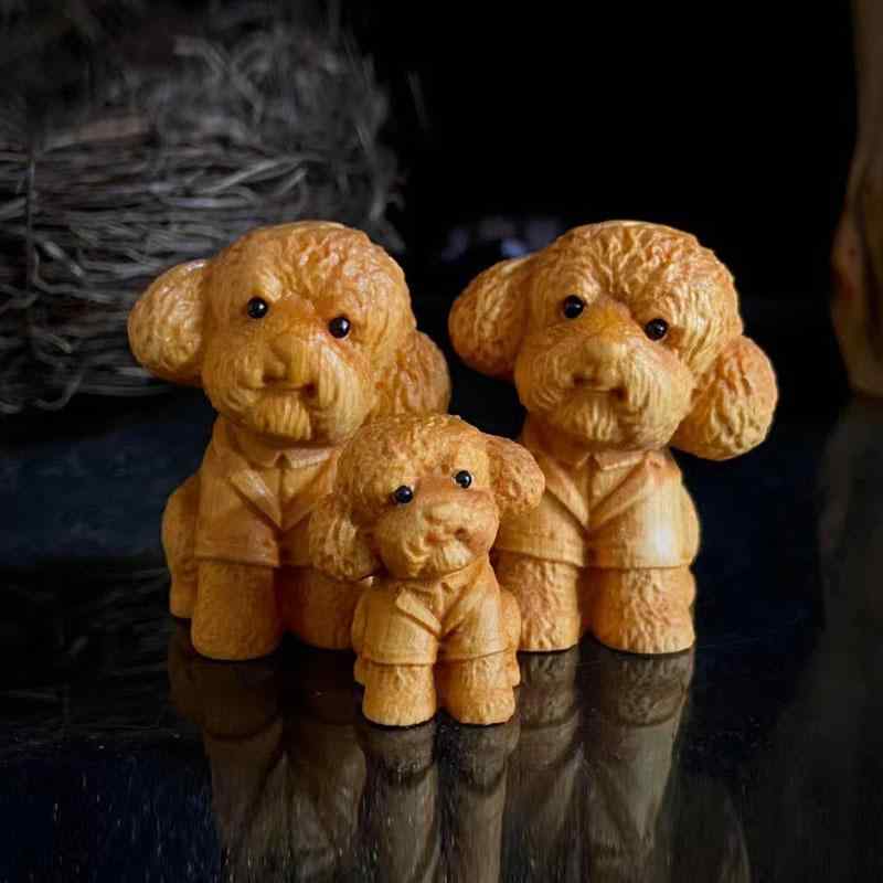 置物 かわいい 子犬 テディ ゴールデンレトリバー 崖柏木彫り 木製 精密彫刻 インテリア雑貨 卓上飾り ミニチュア オブジェ 動物モチーフ 癒しグッズ コレクション ギフト