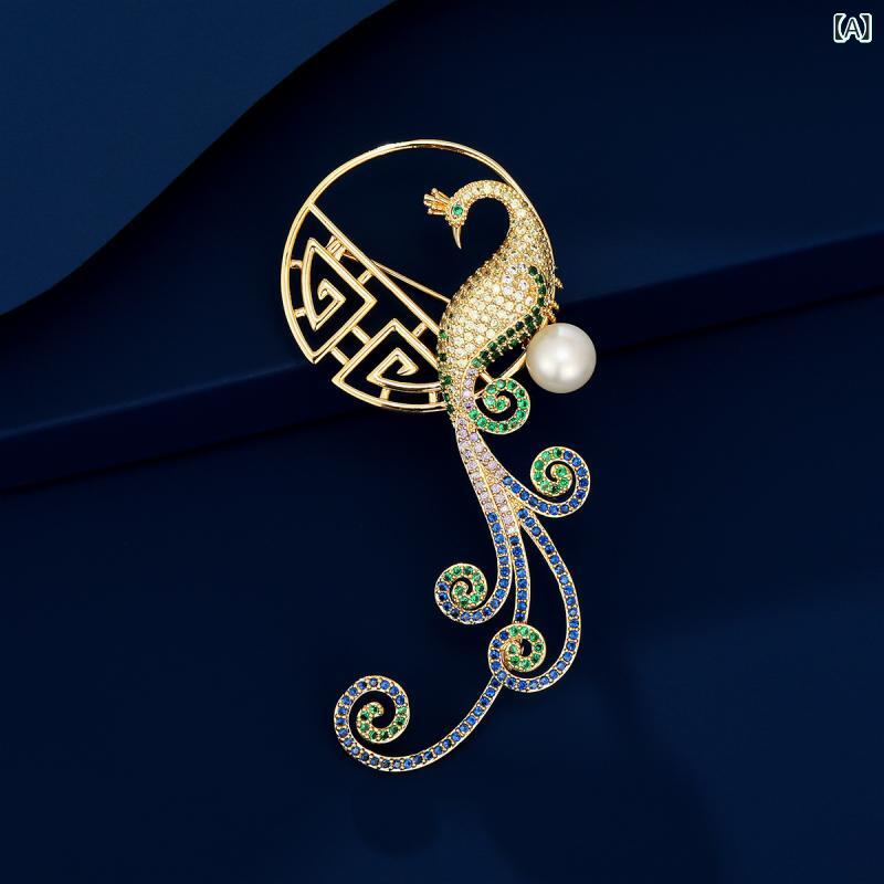 ブローチ レディース 中国風 淡水パール 孔雀 フェニックス 動物デザイン 立体 銅製 ジルコニア 上品 ..