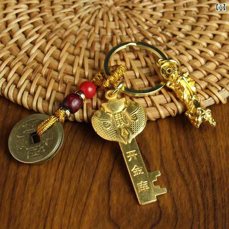 キーホルダー 男女兼用 ユニセックス 干支 辰年 ゴールドキー 五福開運 金運ラッキーアイテム 車用 バッグチャーム モダン シンプル メタル合金