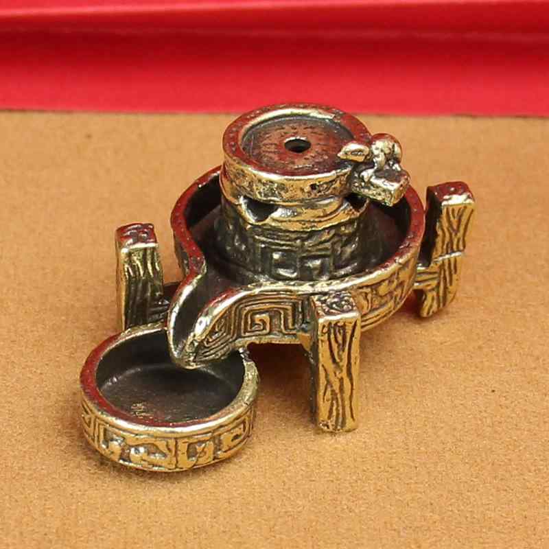 置物 無垢真鍮製 ミニ石臼 倒流香炉 ねずみモチーフ アンティーク調 レトロ 田園風 卓上 インテリア オ..