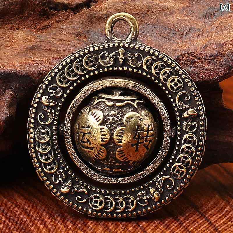 キーホルダー メンズ 真鍮 ブラス 開運 運気アップ 回転式 レトロ 車用キーリング バッグチャーム 鞄飾り ラッキーアイテム 縁起物