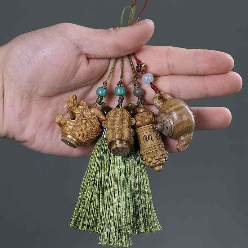 アロマチャーム 花梨木製 透かし彫り 木彫り 匂い袋 瓢箪 花瓶 キーホルダー ストラップ バッグチャー..