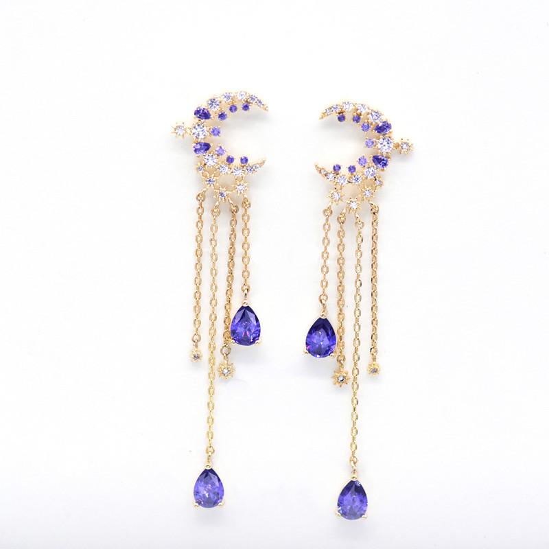 ピアス レディース 韓国風 大人かわいい 月 星 フリンジ タッセル ドロップ S925シルバーポスト 大ぶり..