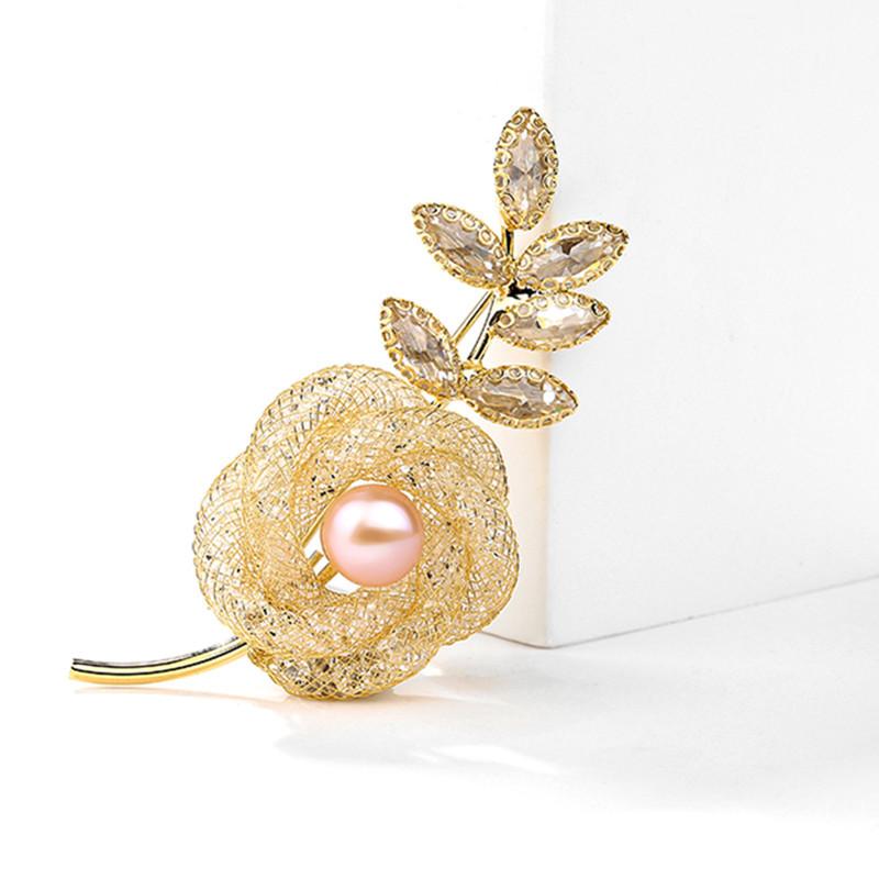 ブローチ レディース 透かし彫り バラ 花 ローズ ピンク 淡水パール 上品 エレガント 個性的 韓国風 コ..