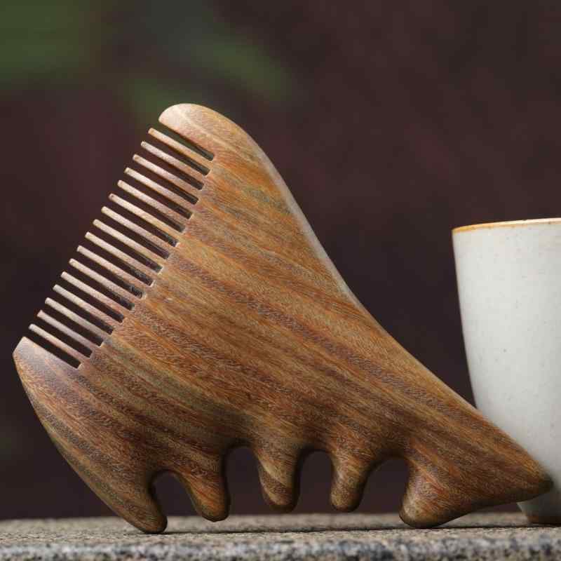コーム 緑檀木 かわいいミニモンスターデザイン 2WAY 携帯用 肉厚 ギザギザ形状 櫛 頭皮スカルプケア ..