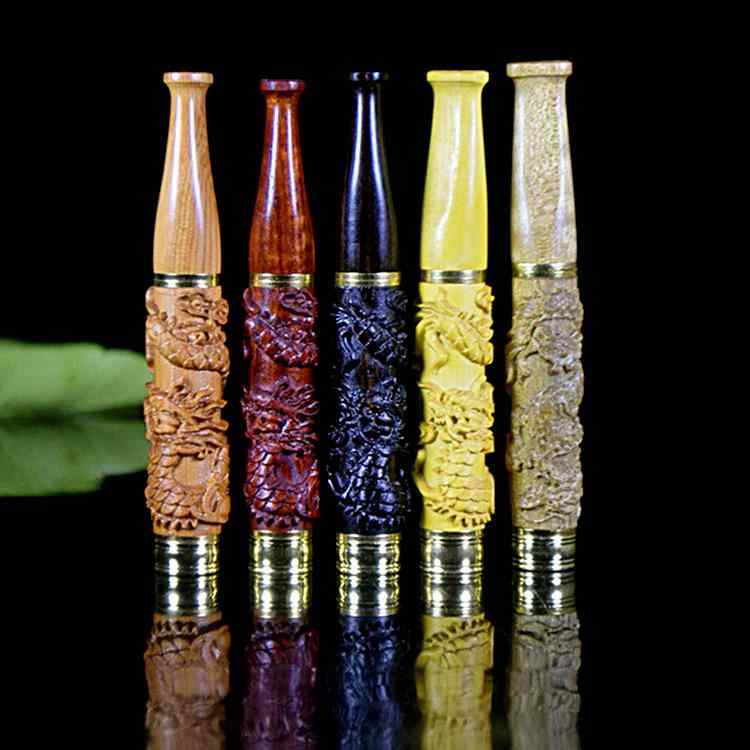 喫煙具 木彫り 煙管 キセル 紫檀 龍彫刻 銘木 高級感 分解可能 クリーニングロッド付属 お手入れ簡単 ..