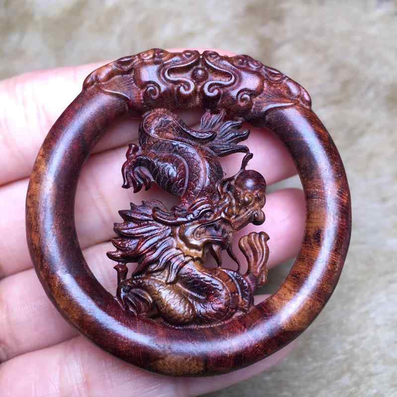 ネックレス 男女兼用 ユニセックス メンズ レディース 黄花梨 木製 ウッド 干支 辰 龍 ドラゴン ペンダ..