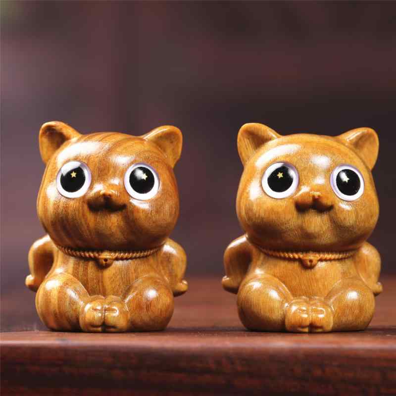 置物 緑檀木 ふてくされ腰組み猫 木彫り ミニサイズ デスク 卓上オブジェ インテリア雑貨 かわいい 手のひらサイズ ギフト 癒し 和風小物