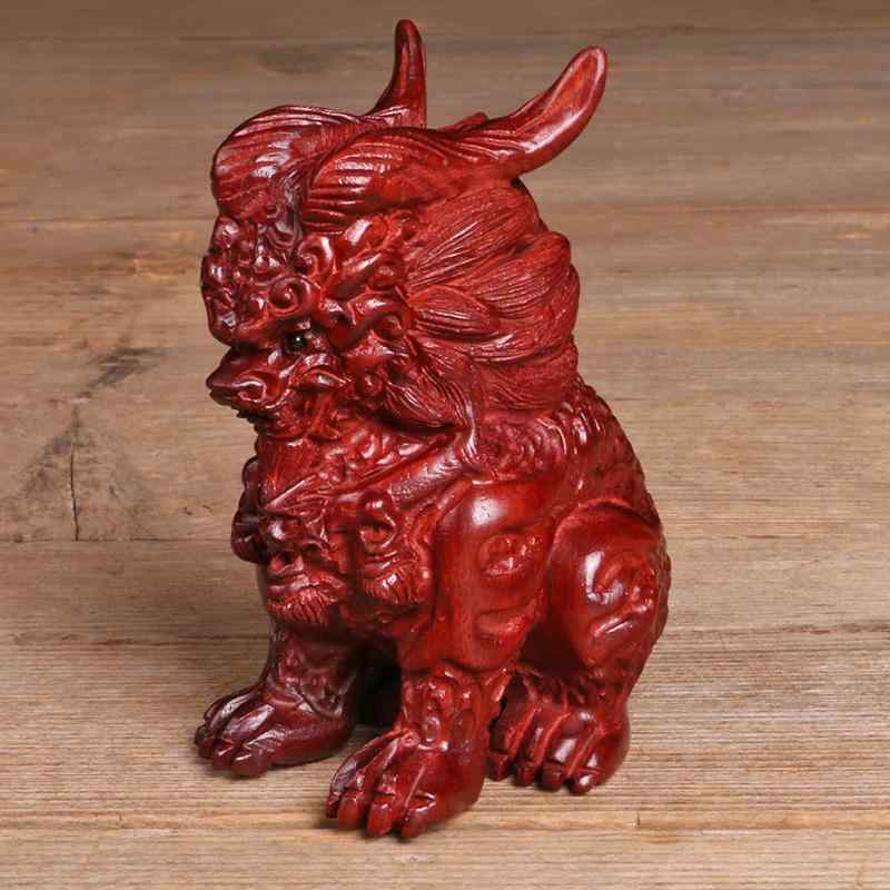 置物 紫檀 無垢材 高密度 彫刻 火炎麒麟 神獣 縁起物 開運 魔除け オブジェ インテリア 工芸品 美術品 贈り物 コレクション ギフト 飾り