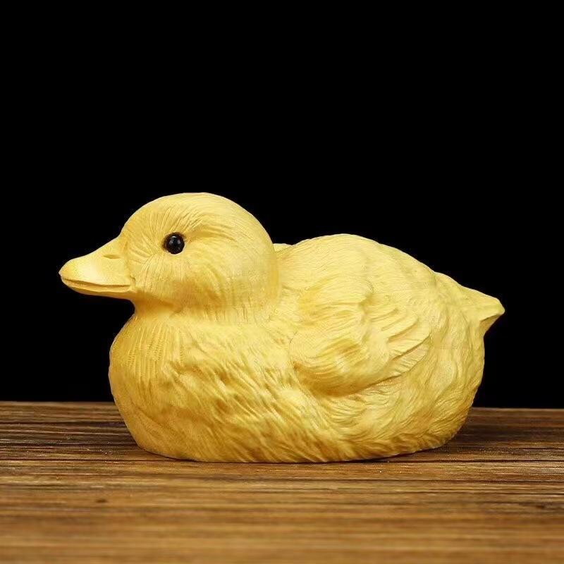 木彫り ツゲの木 アヒル 動物 無垢材 茶卓飾り インテリア おしゃれ かわいい 置物 オブジェ 雑貨 工芸品 癒し ミニチュア