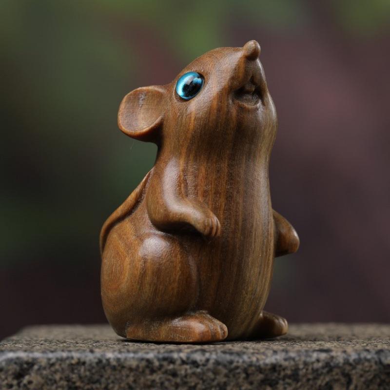 置物 鼠 かわいい 緑檀木彫り 干支 吉祥 縁起物 デスク 卓上 オフィス リビング インテリア オブジェ シンプル モダン 飾り