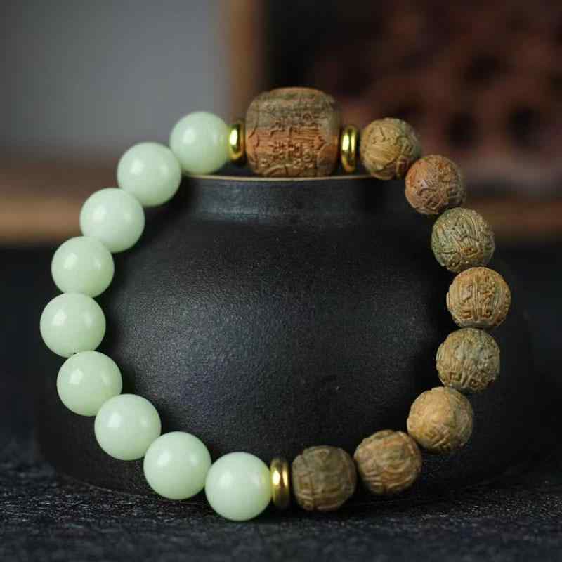 ブレスレット 男女兼用 緑檀 天然木 夜光珠 蓄光 白檀 サンダルウッド 芳香珠 香り ナチュラルスタイル 腕輪 数珠 普段使い デイリー カジュアル ファッション小物