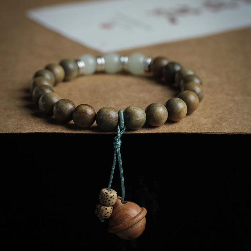 ブレスレット 男女兼用 ペア カップル 緑檀木 グリーンサンダルウッド 8mm 一連 シングルラップ 木製 ウッド ナチュラル レトロ アンティーク ヴィンテージ ビーズ ジュエリー 珠飾り