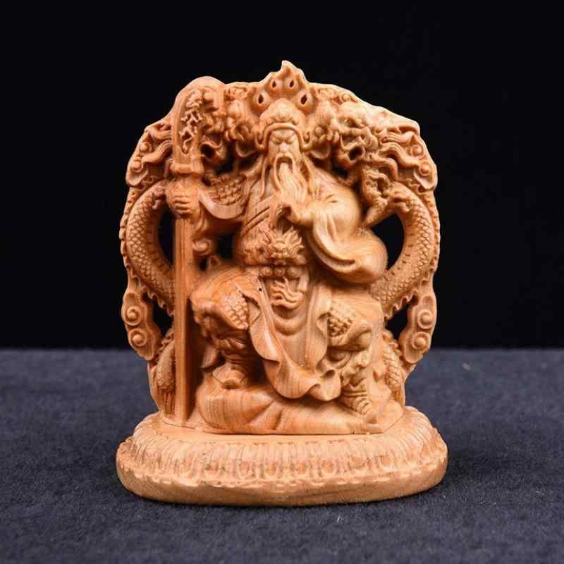 置物 関羽 武神 崖柏木彫り 無垢材 天然木 両面彫刻 車載 カーアクセサリー 車内インテリア 開運 財運 縁起物 交通安全