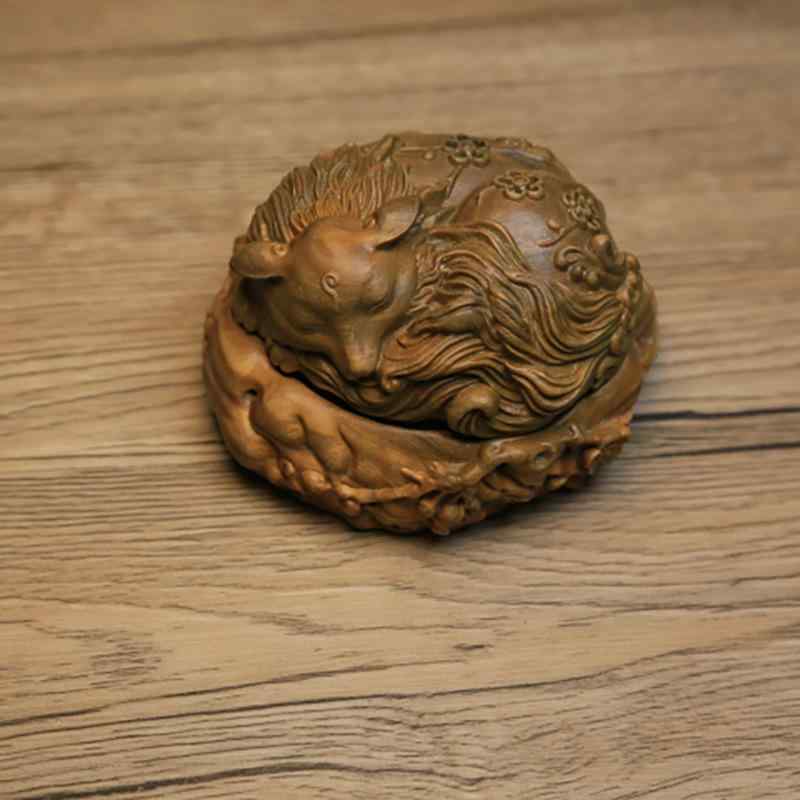 置物 九尾狐 きつね フィギュア 黄楊木 緑檀 木彫り お香立て 香炉 アロマディフューザー 卓上 デスク ..