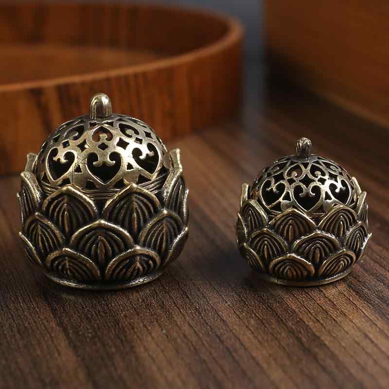 香炉 真鍮製 透かし彫り 蓮の花 ロータス レトロ アンティーク風 卓上 デスク オフィス 書斎 インテリア オブジェ 置物 癒し アロマ お香立て