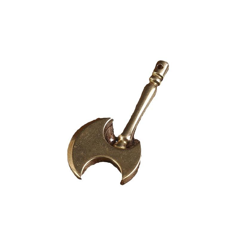 キーホルダー カー用 レトロ ヴィンテージ アンティーク調 純真鍮製 ブラス 斧 アックス ミニチャーム 中華風 エスニック 手作り ハンドメイド 編み込みストラップ 鍵飾り おしゃれ 個性的 ギフト プレゼント