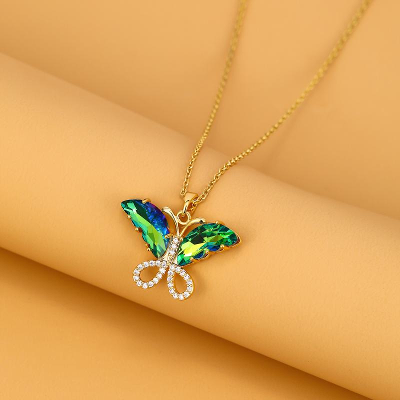 ネックレス レディース かわいい クリスタルバタフライ チョーカー マルチカラー ジルコニア ラインス..