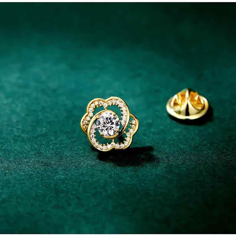 ブローチ 男女兼用 高級感 銅製 マイクロパヴェ ジルコニア フラワーモチーフ おしゃれ エレガント 繊..