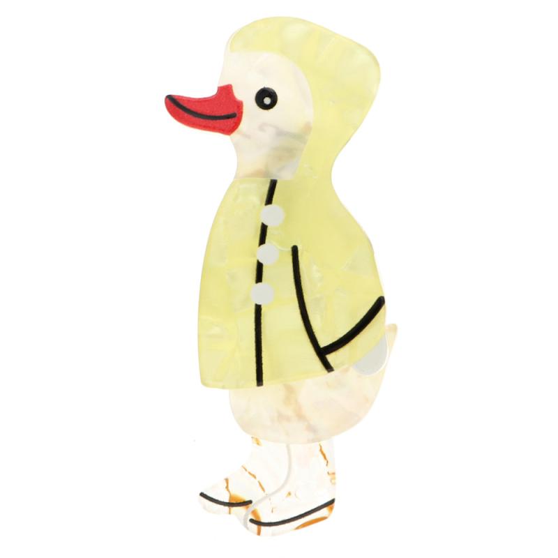 ブローチ 男女兼用 かわいい 動物モチーフ レインコートアヒル アクリル イエロー マルチカラー ピンバ..