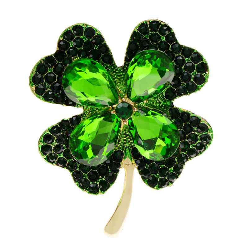 ブローチ 男女兼用 グリーン 四つ葉のクローバー ジルコニア ペイント 金属製 ファッション小物 おしゃれ 万能 シンプル 装飾 ピンブローチ 通勤