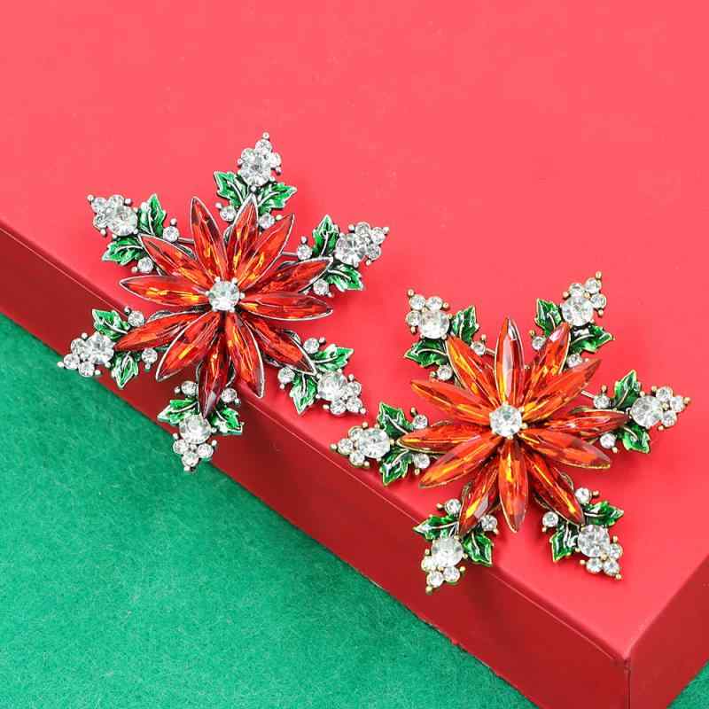 ブローチ レディース クリスマス 雪の結晶 スノーフレーク レトロ ヴィンテージ メタル ラインストーン..