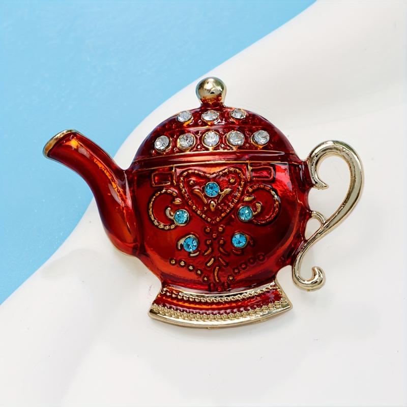 ブローチ 男女兼用 ティーポットデザイン レトロ ヴィンテージ ラインストーン メタル製 アクセサリー ..