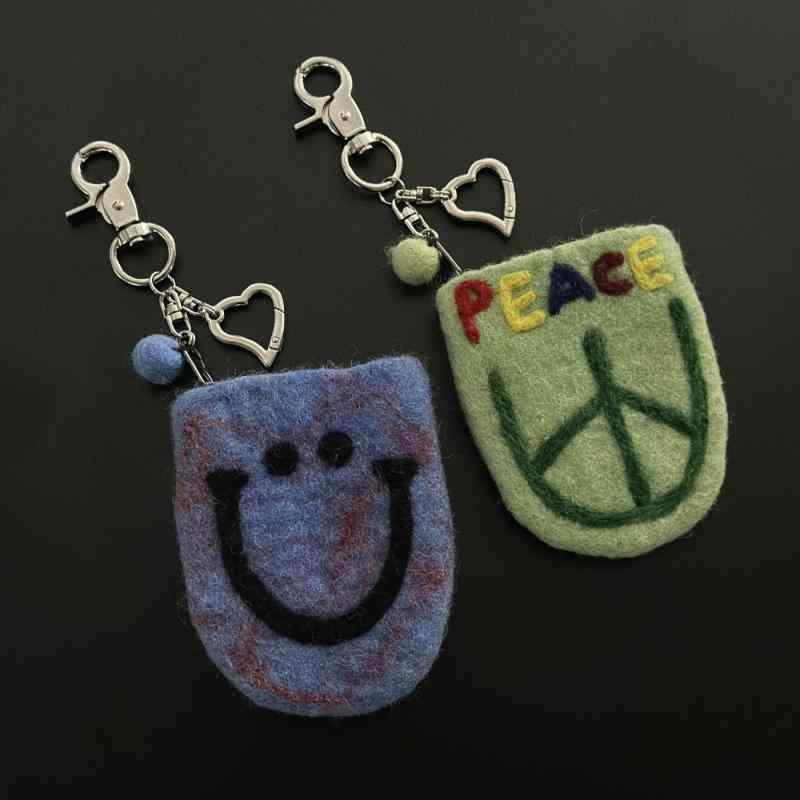 ミニポーチ 手作り 羊毛フェルト 小銭入れ カードケース キーホルダー ストラップ チャーム 小物入れ ..