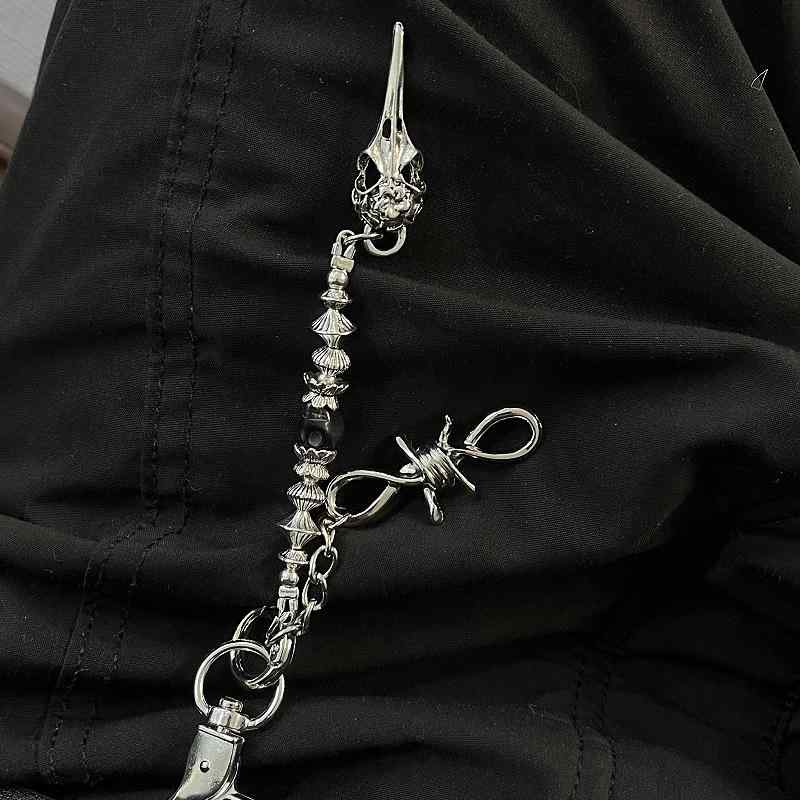 ウエストチェーン 男女兼用 オリジナルデザイン 個性派 高級感 バードヘッド スパイク ドクロ ブラック メタル ビーズチェーン ファッション小物 ベルトアクセサリー パンク ロック(4)