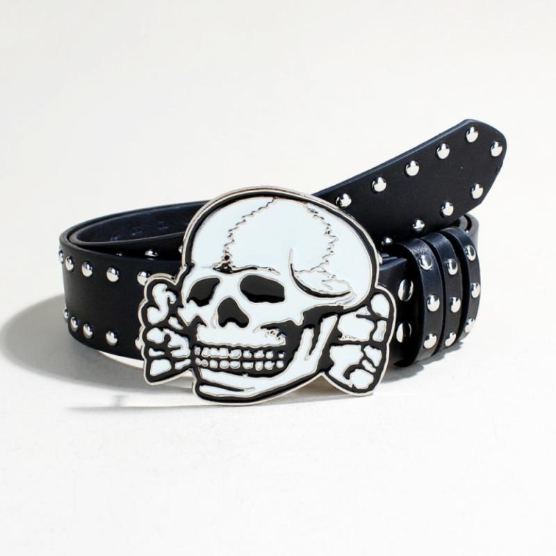 ベルト レディース 原宿 Y2Kファッション ミレニアムギャル 海外ストリート スカル ドクロ スタッズ レザーベルト PUレザー 大胆 個性的 ロック パンク ヒップホップ ダーク系 甘辛ミックス クール ハロウィン イベント コスプレ フェス