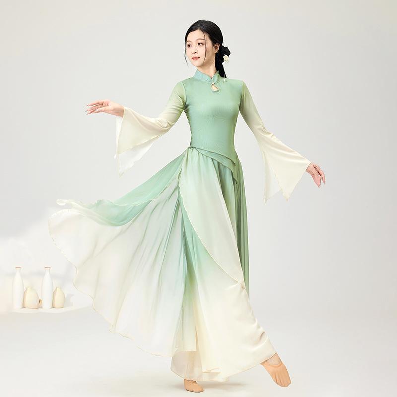 ダンスウェア レディース 中国舞踊 古典舞踊 練習着 発表会 舞台衣装 シアーシャツ チャイナドレス セ..