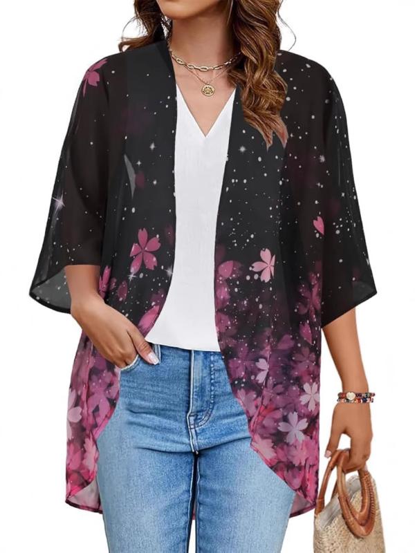 ブラウス レディース 花柄プリント パフスリーブ 和風 羽織り ゆったり ルーズシルエット カジュアル 快適 ストリートファッション ポリエステル 伸縮性 春夏
