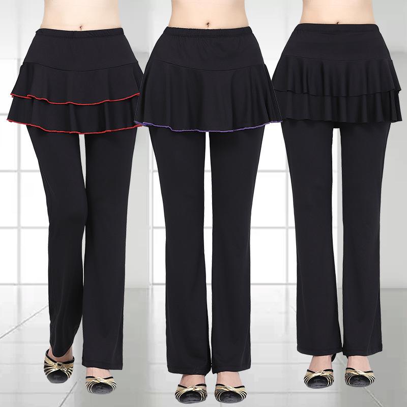 ダンススカートパンツ レディース 再生繊維 ポリエステル 微フレア ロング丈 春夏 広場ダンス フィットネス ヨガ スポーツ 無地 吸汗速乾 伸縮性 快適