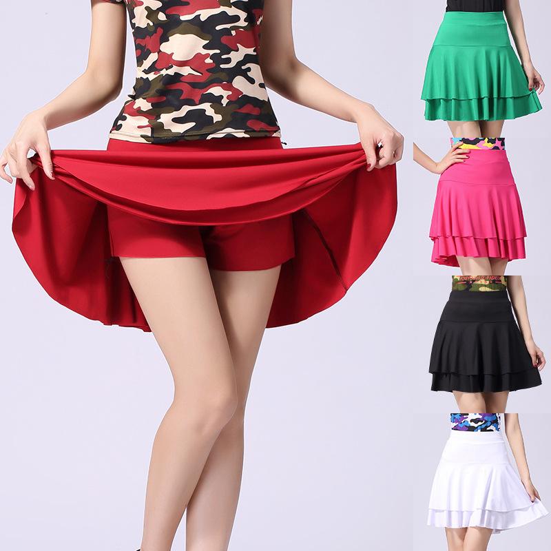 スカート レディース ハイウエスト ティアード フリル ミニ丈 フレア ダンス衣装 発表会 社交ダンス ステージ ラテンダンス レッスン着 大人用 再生繊維 ポリエステル 無地