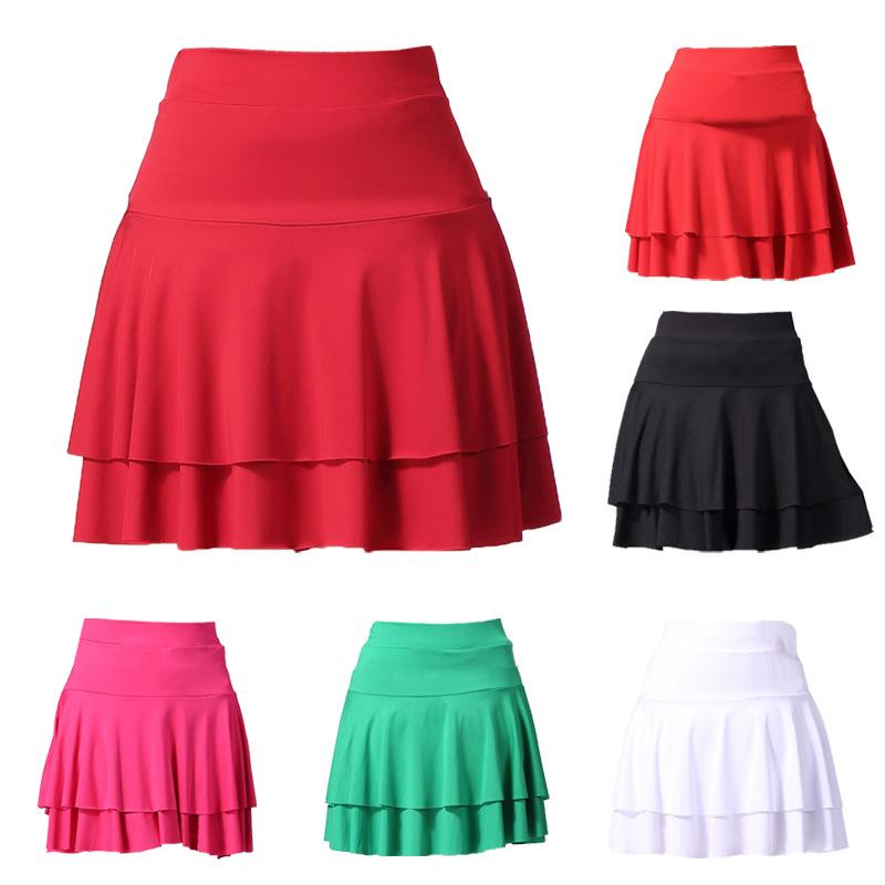 スカート レディース 女性用 社交ダンス ラテンダンス 練習着 競技 ダンスウェア 舞台衣装 透け防止 インナーパンツ付き ハイウエスト ショート丈 ミニ ティアード フレア 再生繊維 ポリエステル 春夏秋