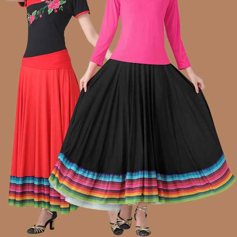 ダンススカート レディース ワイドフレア ロング丈 Aライン 広場ダンス ソーラン節 ダンス練習着 発表会 ステージ衣装 春夏秋 再生繊維 ポリエステル 伸縮性 快適 無地