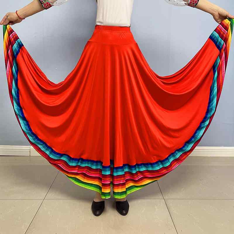 ダンススカート レディース 女性用 スクエアダンス 社交ダンス 新疆ダンス 発表会 舞台衣装 練習着 レインボー ロング丈 ミドル丈 ショート丈 フレア Aライン 再生繊維 通年